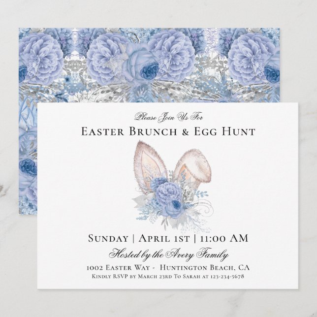 Invitation Aquarelle Chasse aux oeufs de Brunch de Pâques (Devant / Derrière)