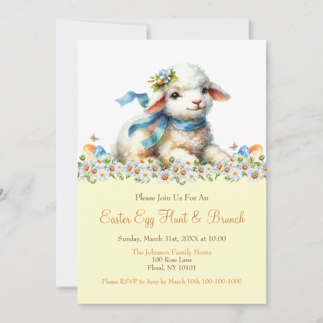 Invitation Aquarelle Chasse aux oeufs de Pâques et Brunch (Devant)