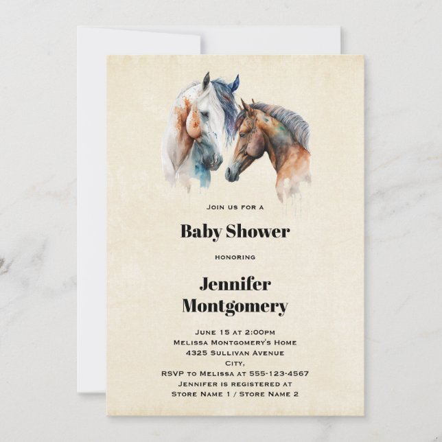 Invitation Aquarelle Chevaux Boho Driving Baby shower de pein (Devant)