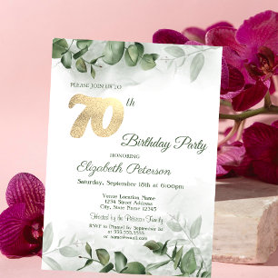 Invitation Aquarelle Chic Eucalyptus verdure 70e anniversaire