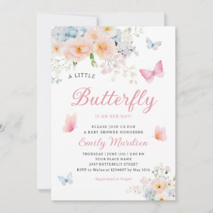 Invitation Aquarelle Chic Papillon rose Bébé Fille Douche