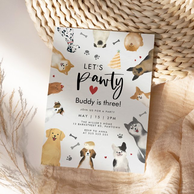 Invitation Aquarelle Chien Anniversaire (Créateur téléchargé)