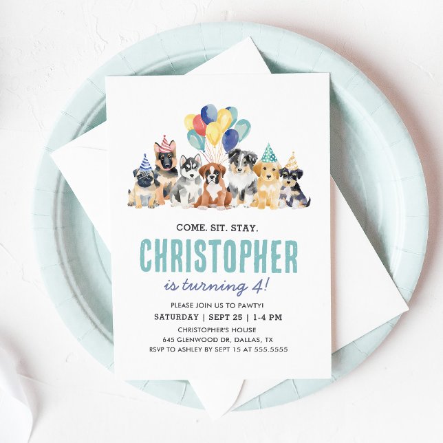 Invitation Aquarelle Chien Pawty Puppy Anniversaire (Créateur téléchargé)