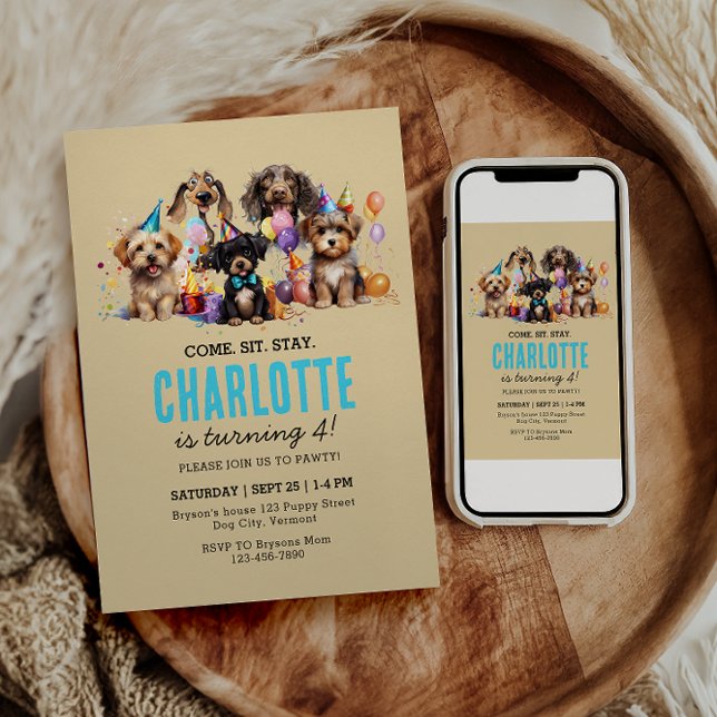 Invitation Aquarelle Chien Pawty Puppy Anniversaire (Créateur téléchargé)