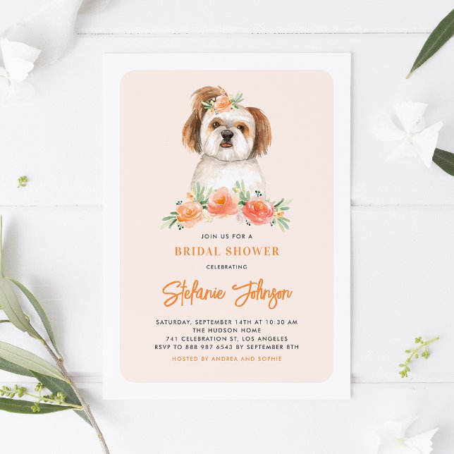 Invitation Aquarelle Chih Tzu et Fleurs de Pêche Chien Annive (Créateur téléchargé)