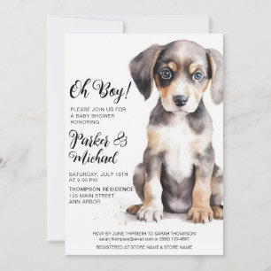 Invitation Aquarelle Chiot bébé bébé garçon douche