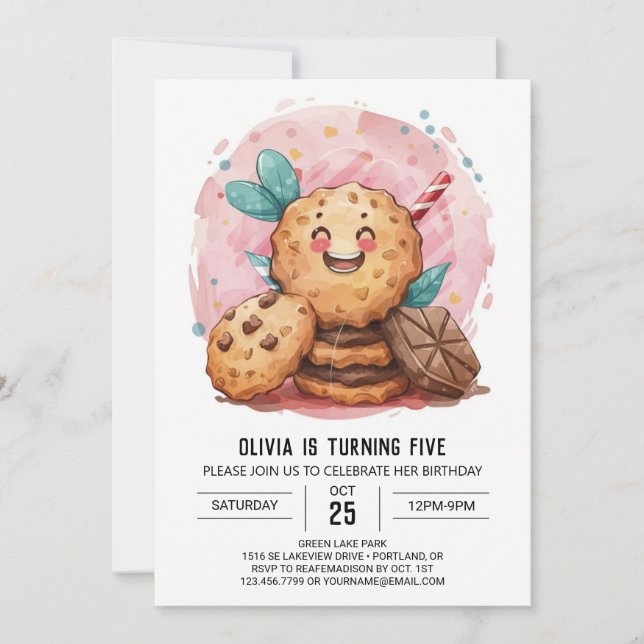 Invitation Aquarelle Chocolat Cookies modifiables Anniversair