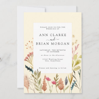 Invitation Aquarelle chou séché herbe & mariage floral sauvag