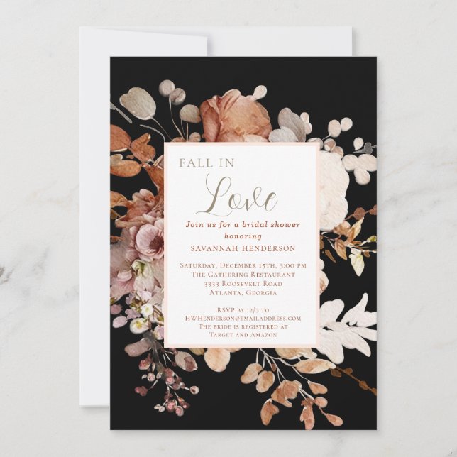 Invitation Aquarelle chute dans l'amour Floral Fête des marié (Devant)
