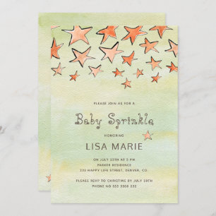 Invitation Aquarelle chute étoiles ivoire bébé arrosage