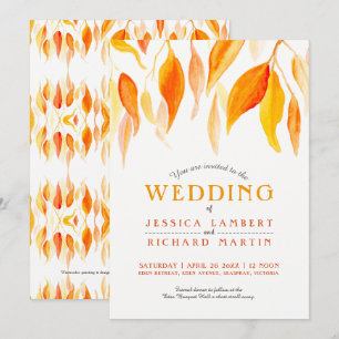 Invitation Aquarelle chute feuilles d'automne mariage