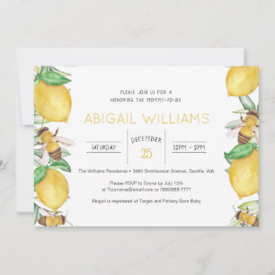 Invitation Aquarelle citron et abeille Baby shower verdoyant