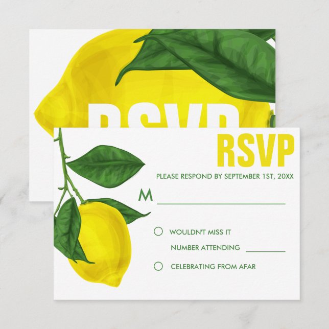 Invitation Aquarelle Citron et Feuille | RSVP (Devant / Derrière)