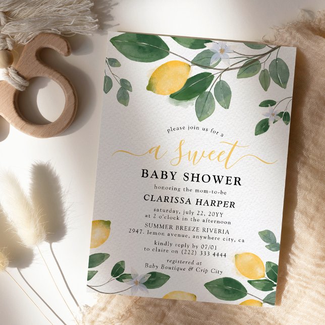 Invitation Aquarelle Citron et verdure Baby shower doux (Créateur téléchargé)