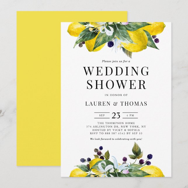 Invitation Aquarelle Citron et Wedding shower Blackberry (Devant / Derrière)