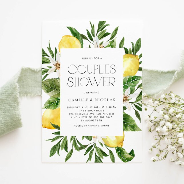 Invitation Aquarelle Citron Frame Botanique Couples Douche (Créateur téléchargé)