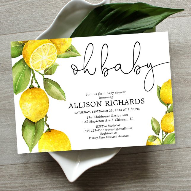 Invitation Aquarelle citron genre baby shower jaune neutre (Créateur téléchargé)
