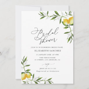 Invitation aquarelle citron verdure fleurie douche nuptiale