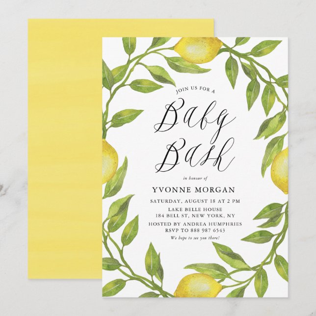 Invitation Aquarelle Citron vert Baby shower de couronnes Bas (Devant / Derrière)