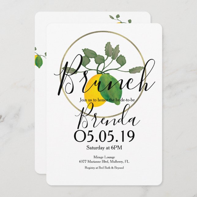 Invitation Aquarelle Citron Vert Limoncillo (Devant / Derrière)