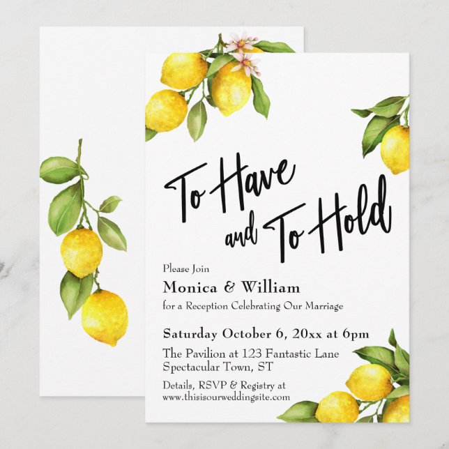Invitation Aquarelle Citrons À Avoir et À Tenir Typographie (Devant / Derrière)