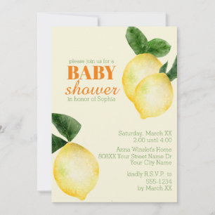 Invitation Aquarelle Citrons Baby shower jaune