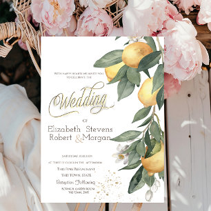 Invitation Aquarelle Citrons Carreaux Verts Mariage