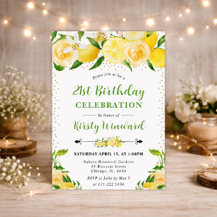 Invitation Aquarelle Citrons et Fleurs 21e anniversaire