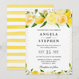 Invitation Aquarelle Citrons et Fleurs Mariage