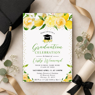 Invitation Aquarelle Citrons et Fleurs Remise des diplômes