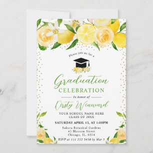 Invitation Aquarelle Citrons et Fleurs Remise des diplômes
