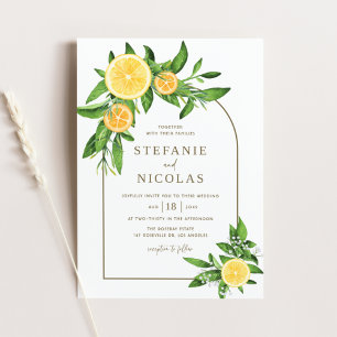 Invitation Aquarelle Citrons et Oranges Arche Mariage d'été