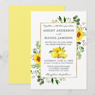 Invitation Aquarelle Citrons Fleurs de soleil Mariage vert