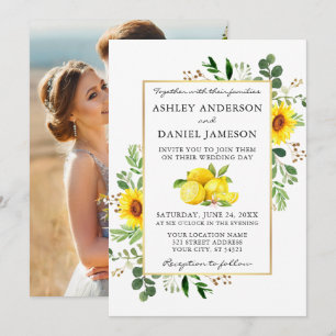 Invitation Aquarelle Citrons Fleurs de soleil Photo Retour Ma