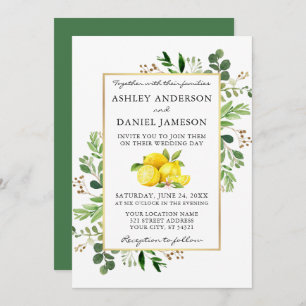 Invitation Aquarelle Citrons Mariage Botanique Verdure