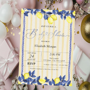 Invitation Aquarelle Citrons Rayures Jaunes Baby Shower
