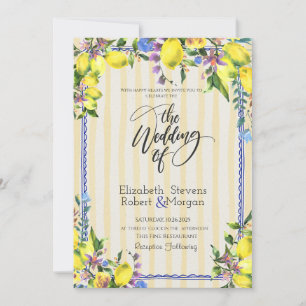 Invitation Aquarelle Citrons Rayures Jaunes Mariage