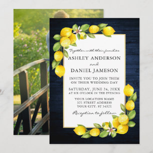 Invitation Aquarelle Citrons Vert Bois Bleu Mariage photo