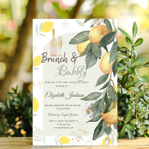 Invitation Aquarelle Citrons Vert Carreaux Brunch & Bulles
