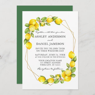 Invitation Aquarelle Citrons vert Geo Frame Vert Mariage
