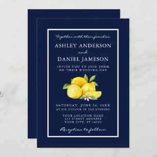 Invitation Aquarelle Citrons Vert Mariage bleu