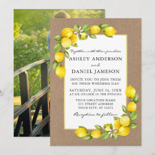 Invitation Aquarelle Citrons Vert Photo Kraft Mariage