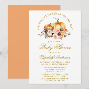 Invitation Aquarelle Citrouille Automne Floral Baby shower or