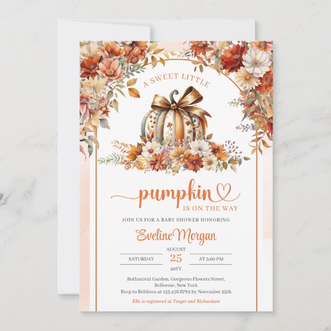 Invitation Aquarelle citrouille avec coquette arc floral arc (Devant)