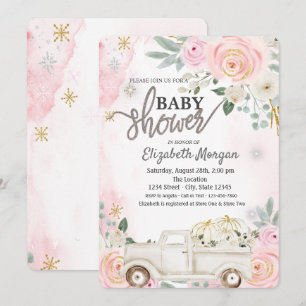 Invitation Aquarelle Citrouille Camion, Fleurs Chaussure bébé