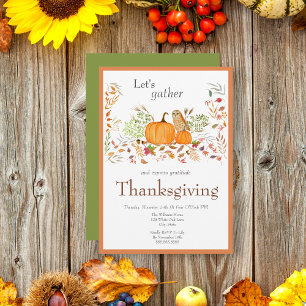 Invitation Aquarelle Citrouille & Chouette En Automne Thanksg