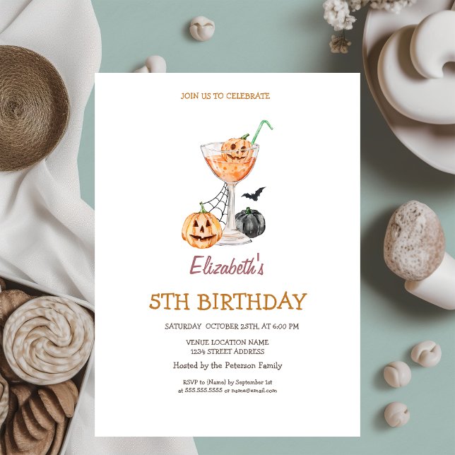 Invitation Aquarelle Citrouille Cocktail Halloween Anniversai (Créateur téléchargé)