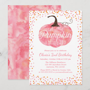 Invitation Aquarelle Citrouille Confetti Girl 2e anniversaire