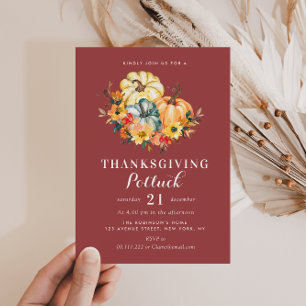 Invitation aquarelle citrouille fleurie remerciement potluck