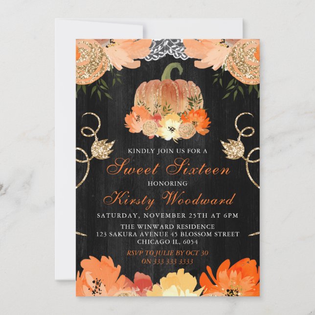 Invitation Aquarelle Citrouille Fleurs automnales doux 16 (Devant)